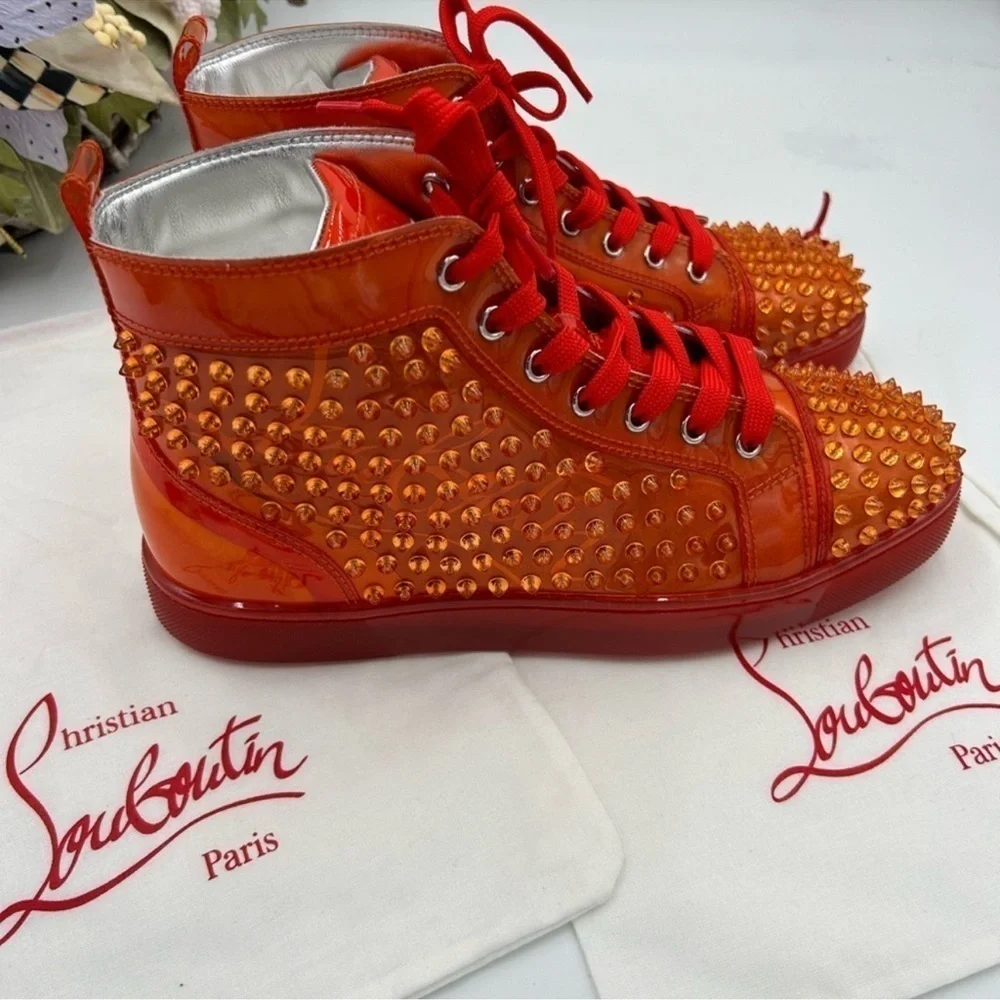 Men’s Christian Louboutin spike accent high top sneakers size 42 made in…